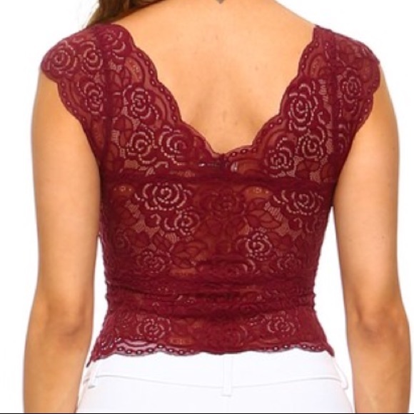 Burgundy Bralette crop top lace bra - Picture 2 of 3